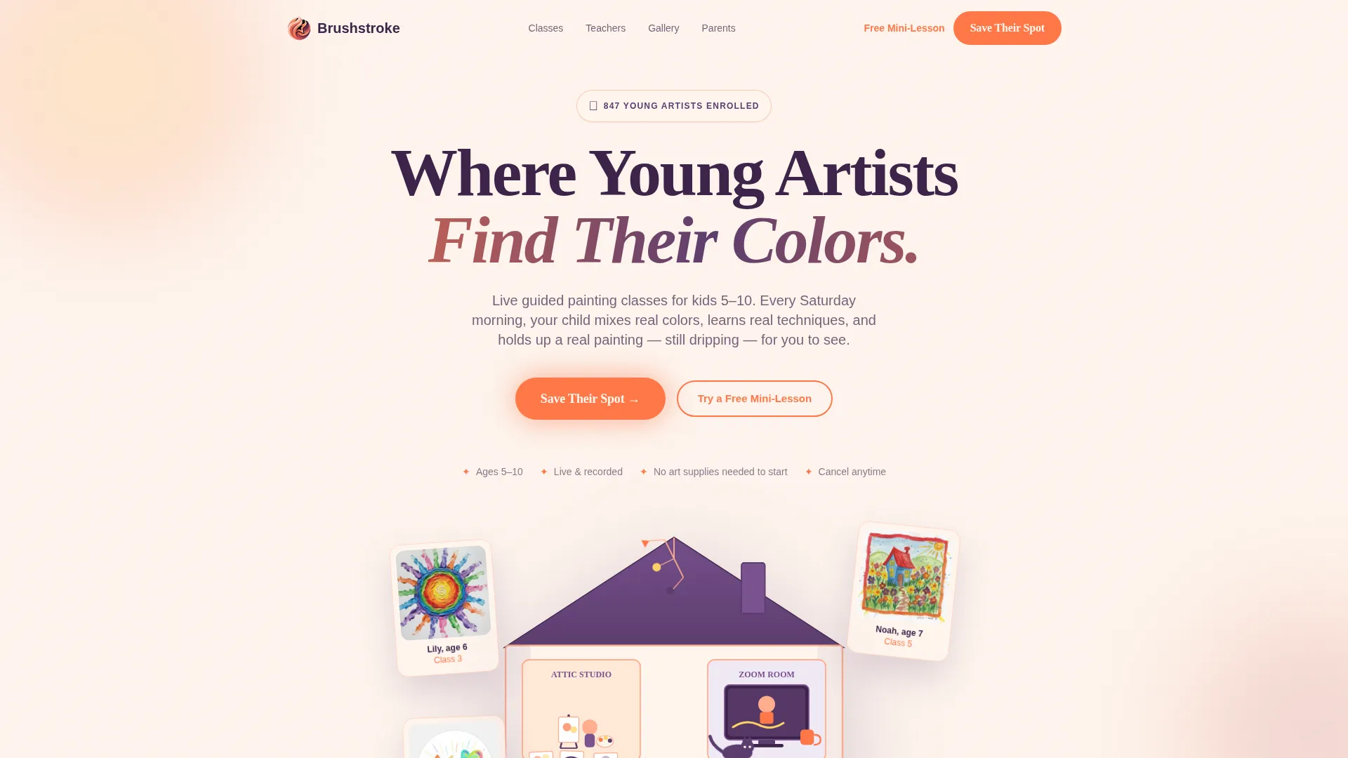 Kids Painting & Drawing Online Class Landing Page