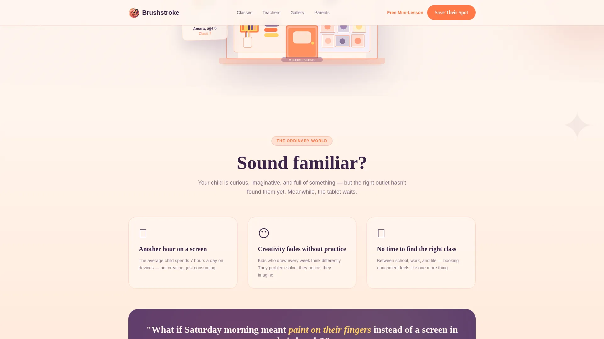Kids Painting & Drawing Online Class Landing Page