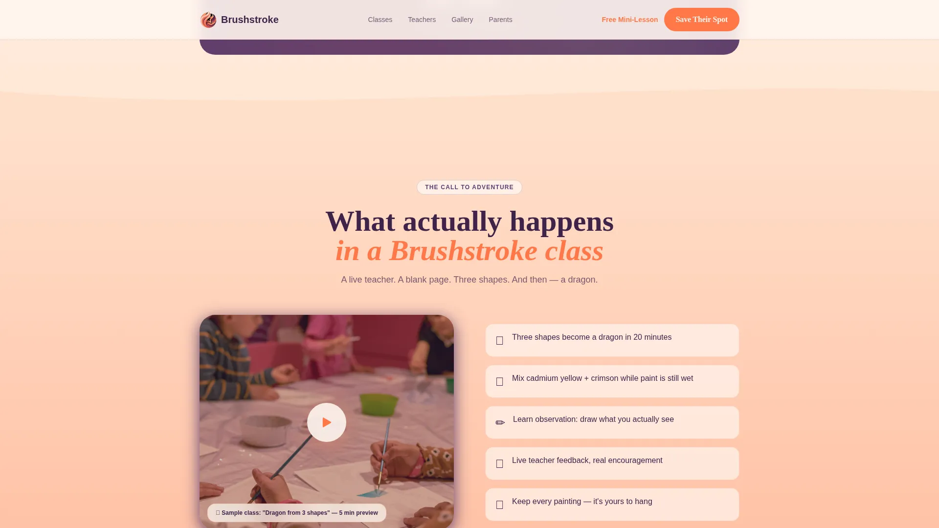 Kids Painting & Drawing Online Class Landing Page
