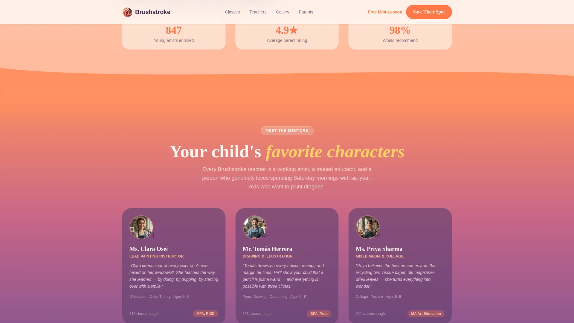 Kids Painting & Drawing Online Class Landing Page