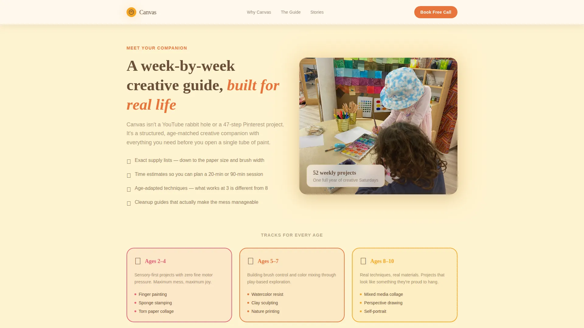 Kids Art Landing Page Template for Parent Guides