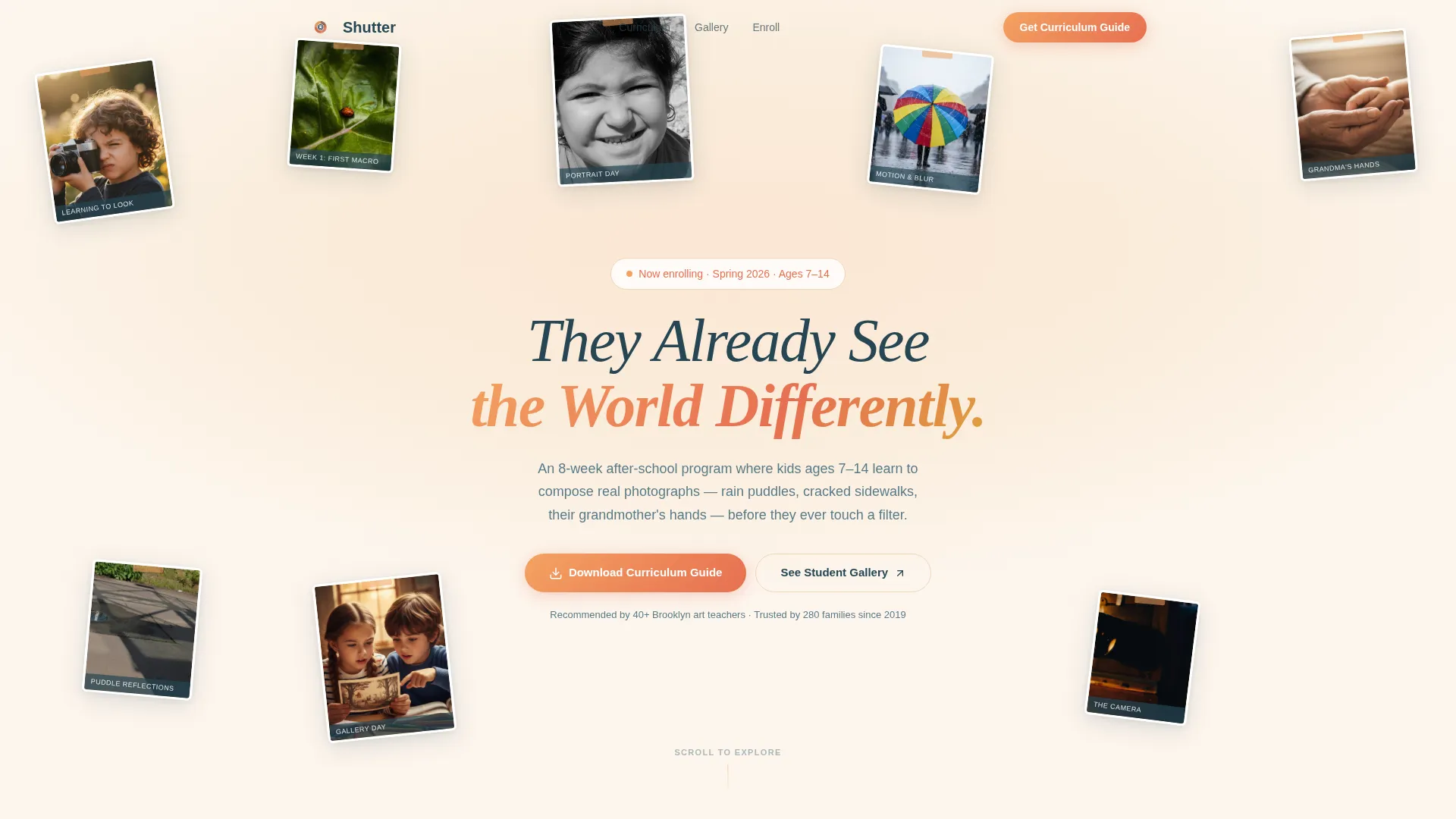 Kids Photography After-School Program Landing Page
