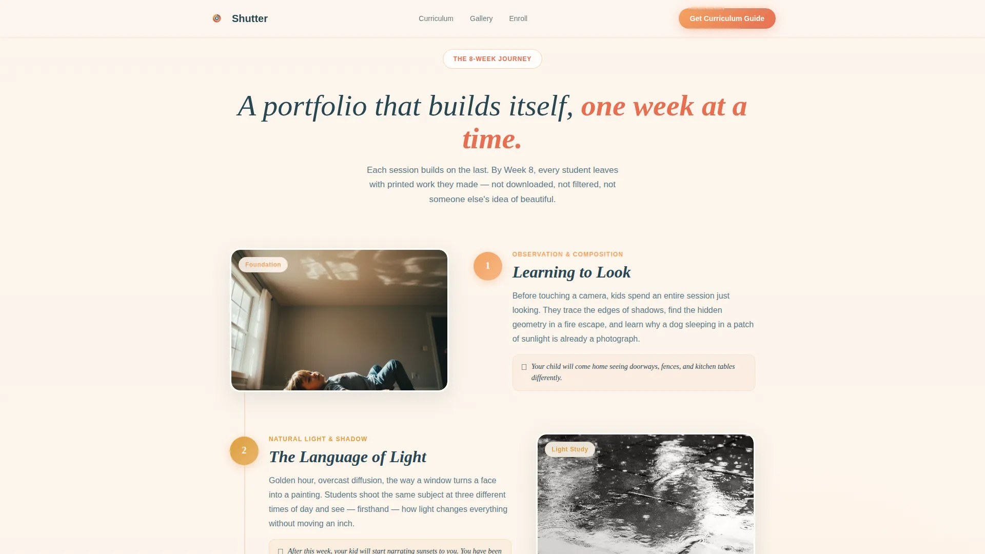 Kids Photography After-School Program Landing Page
