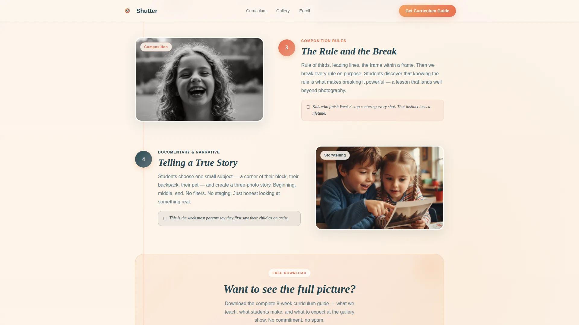 Kids Photography After-School Program Landing Page