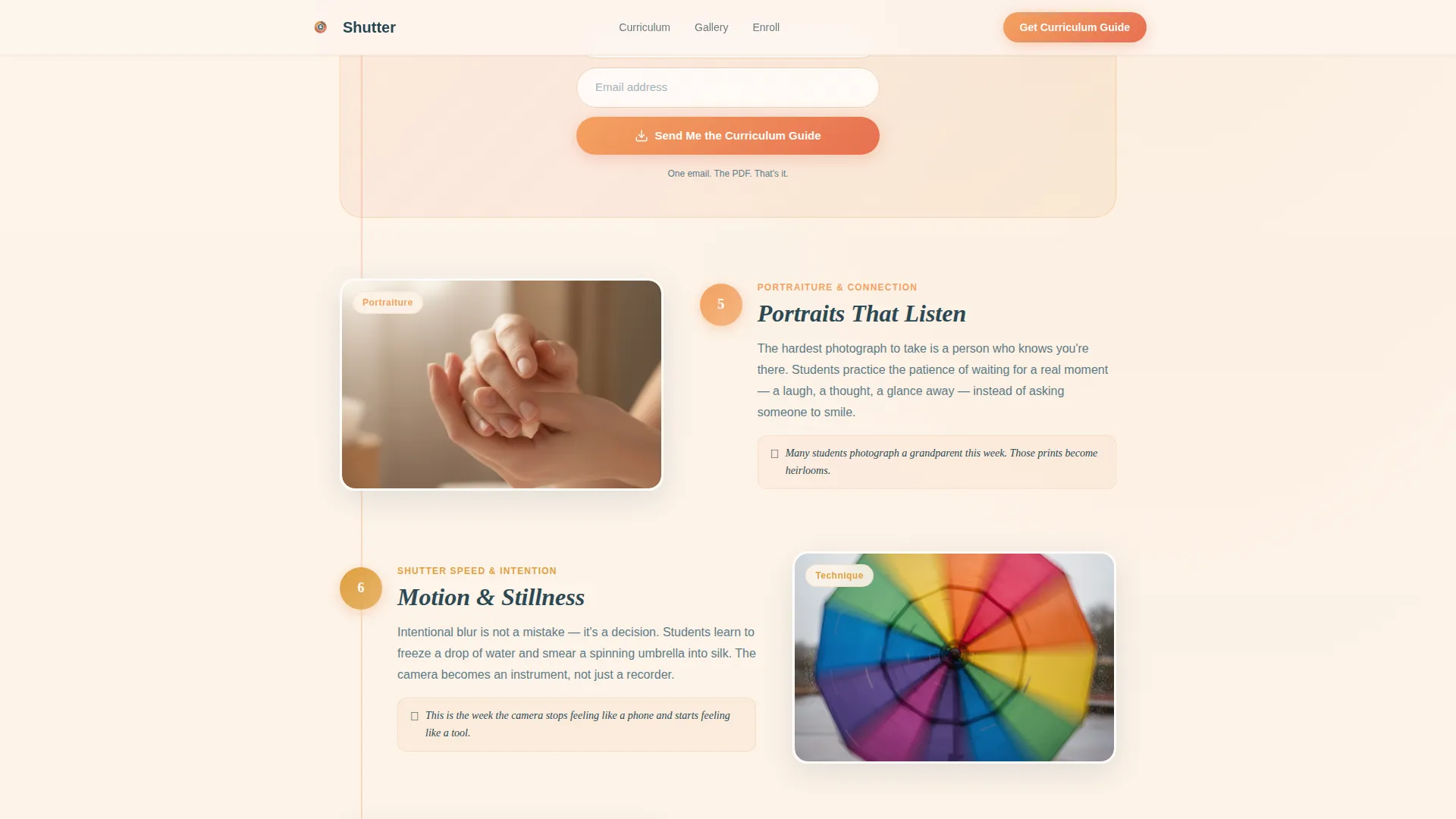 Kids Photography After-School Program Landing Page