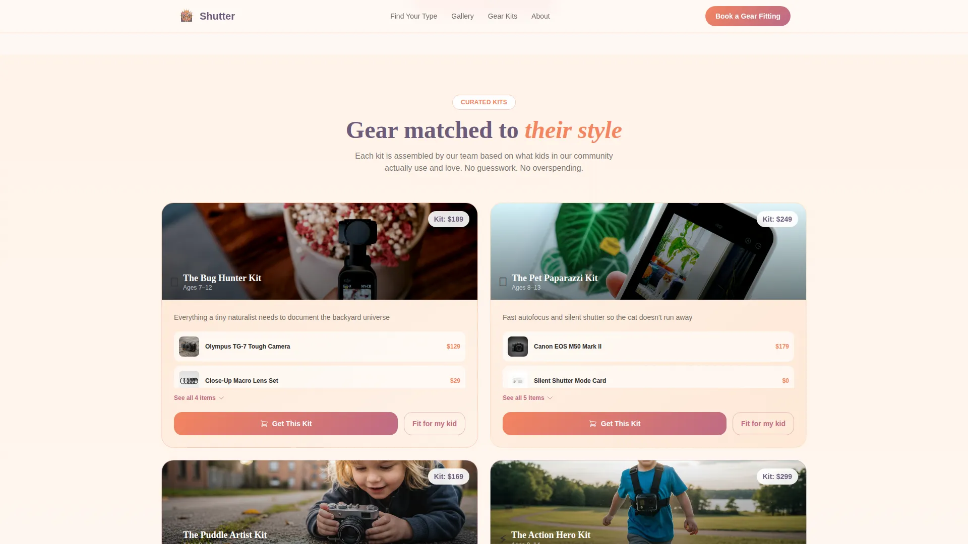 Kids Photography Gear Store Landing Page Template