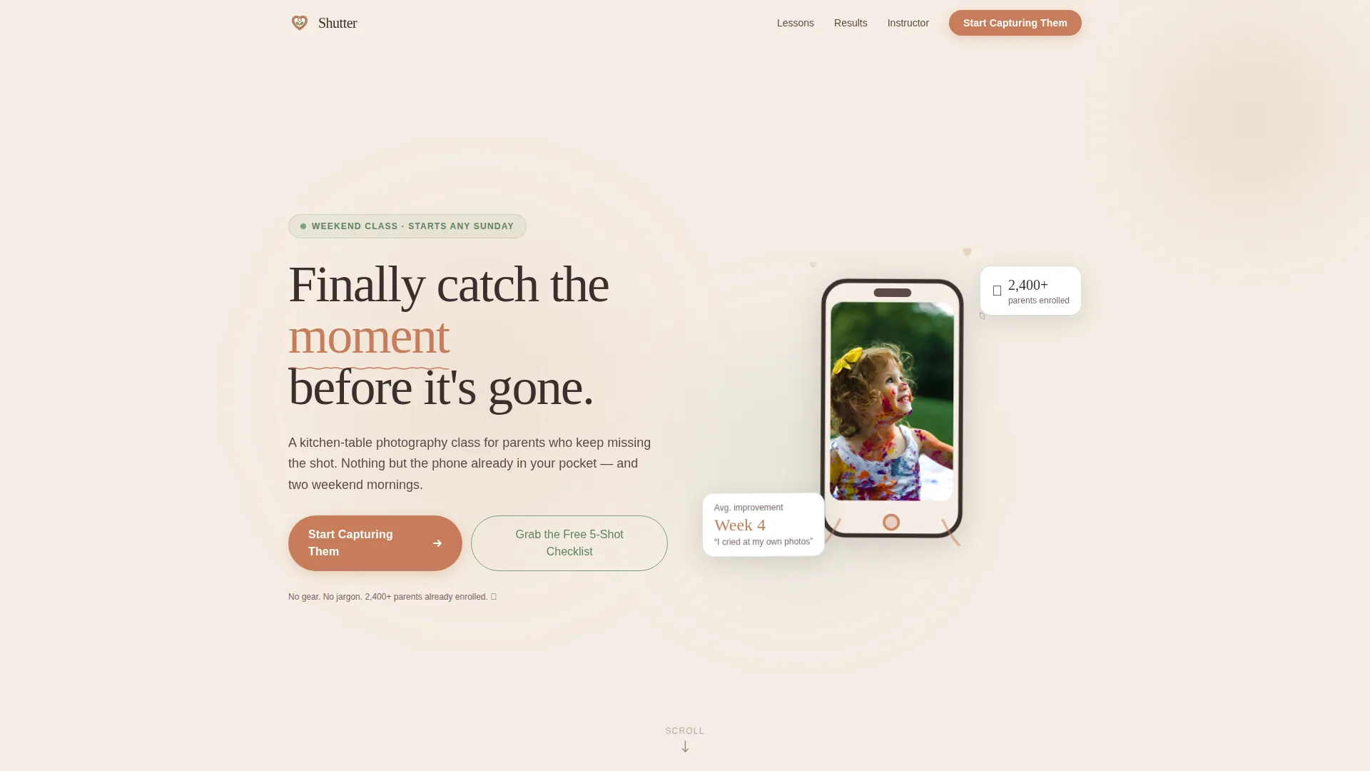 Phone Photography Landing Page for Parent Courses