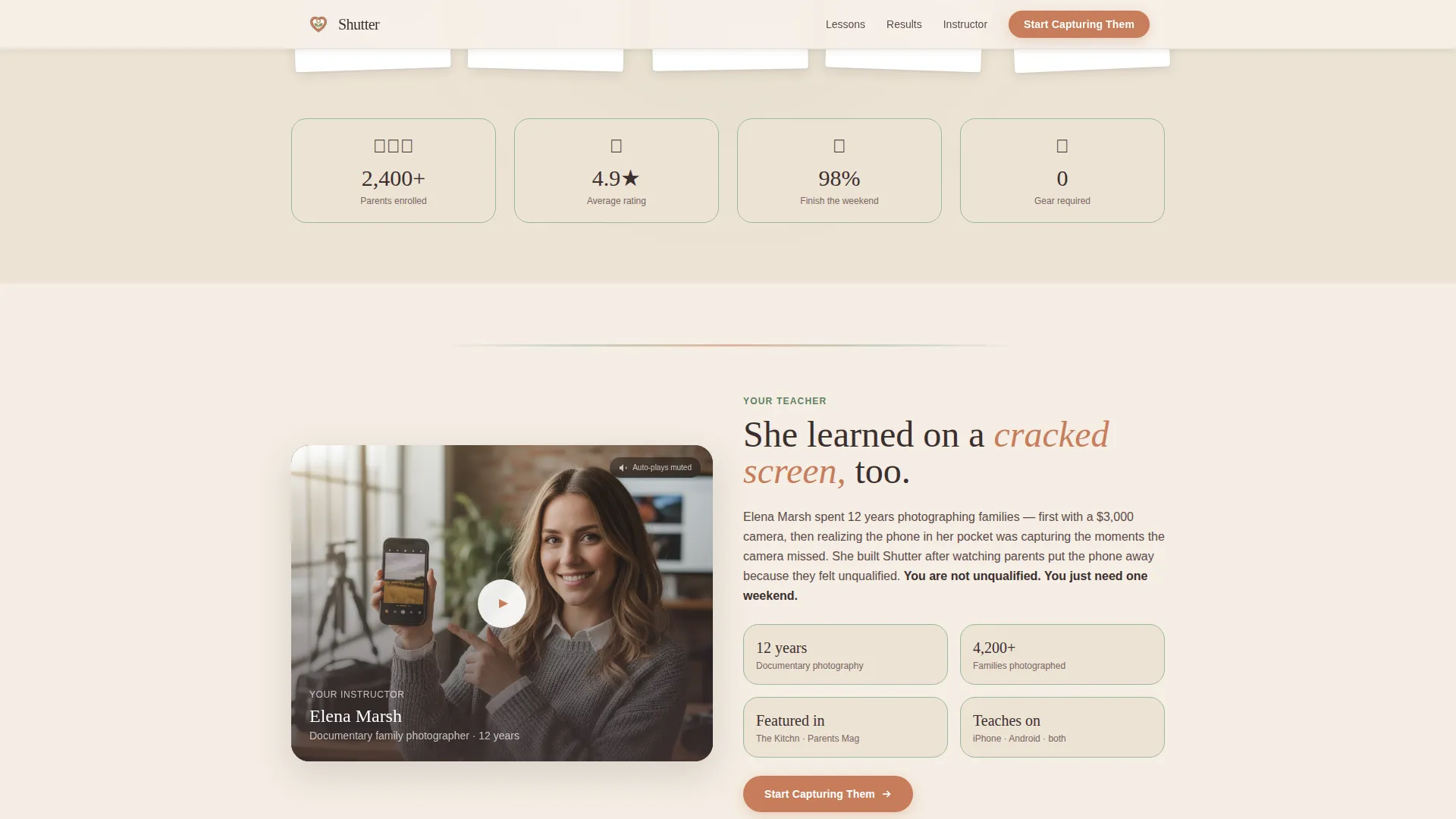 Phone Photography Landing Page for Parent Courses