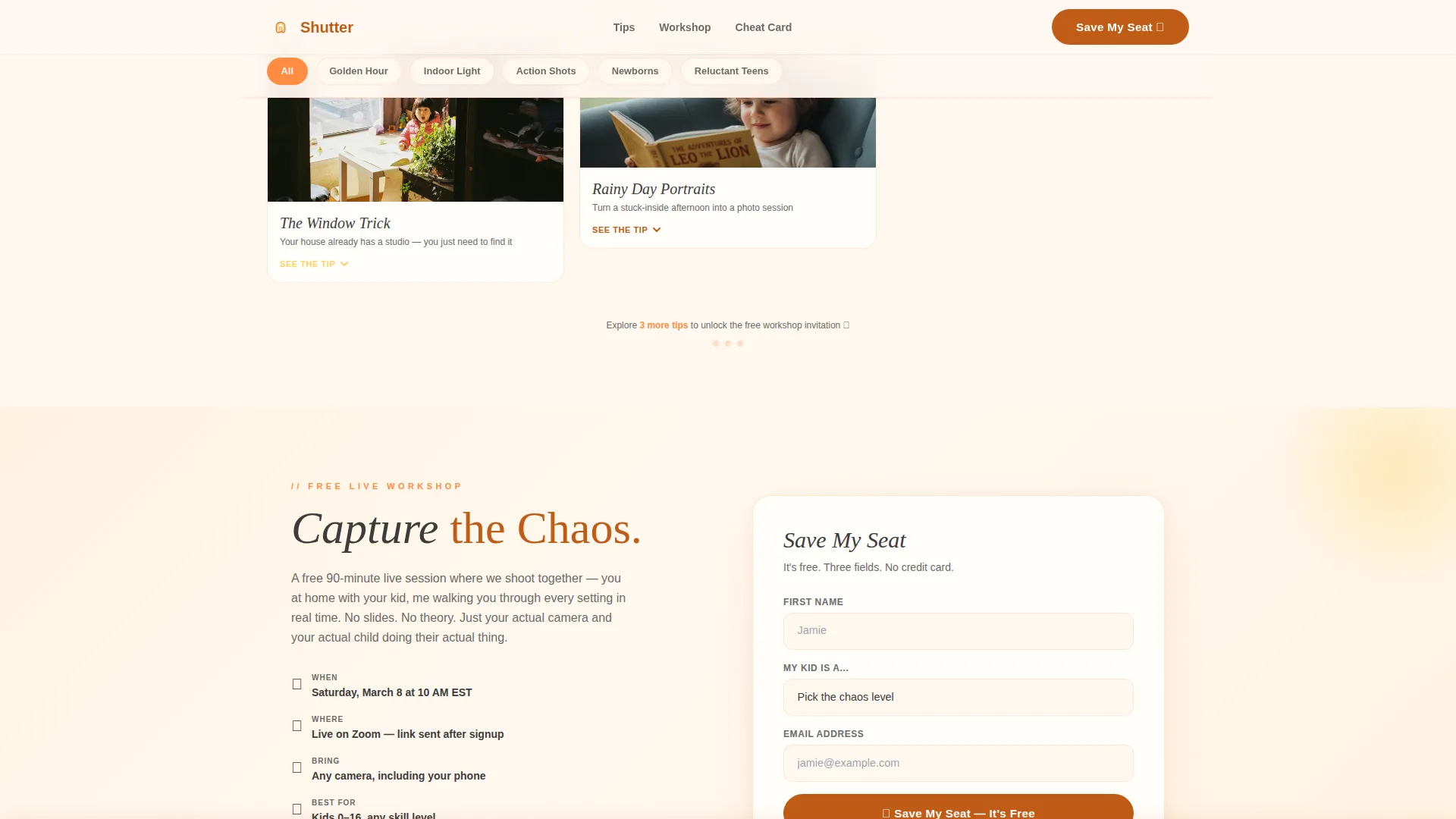 Kids Photography Parent Resource Landing Page