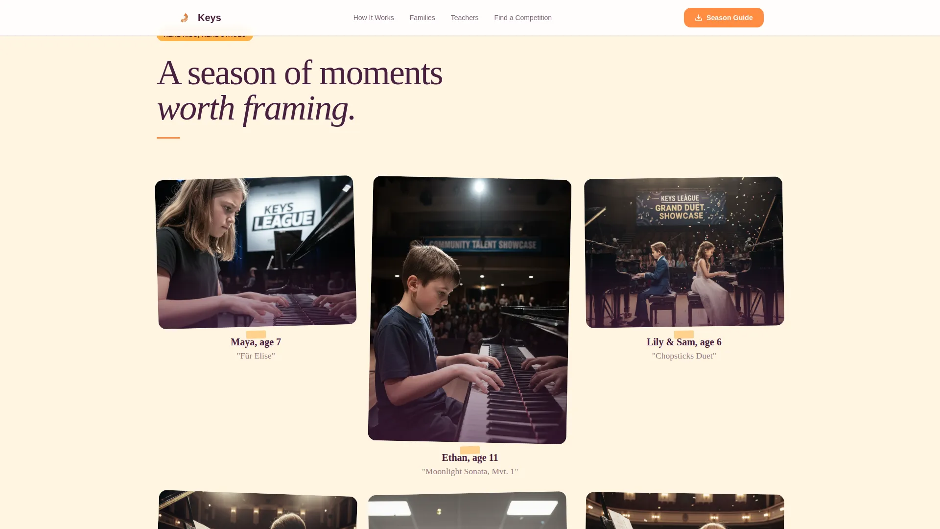 Kids Piano Competition League Landing Page Template