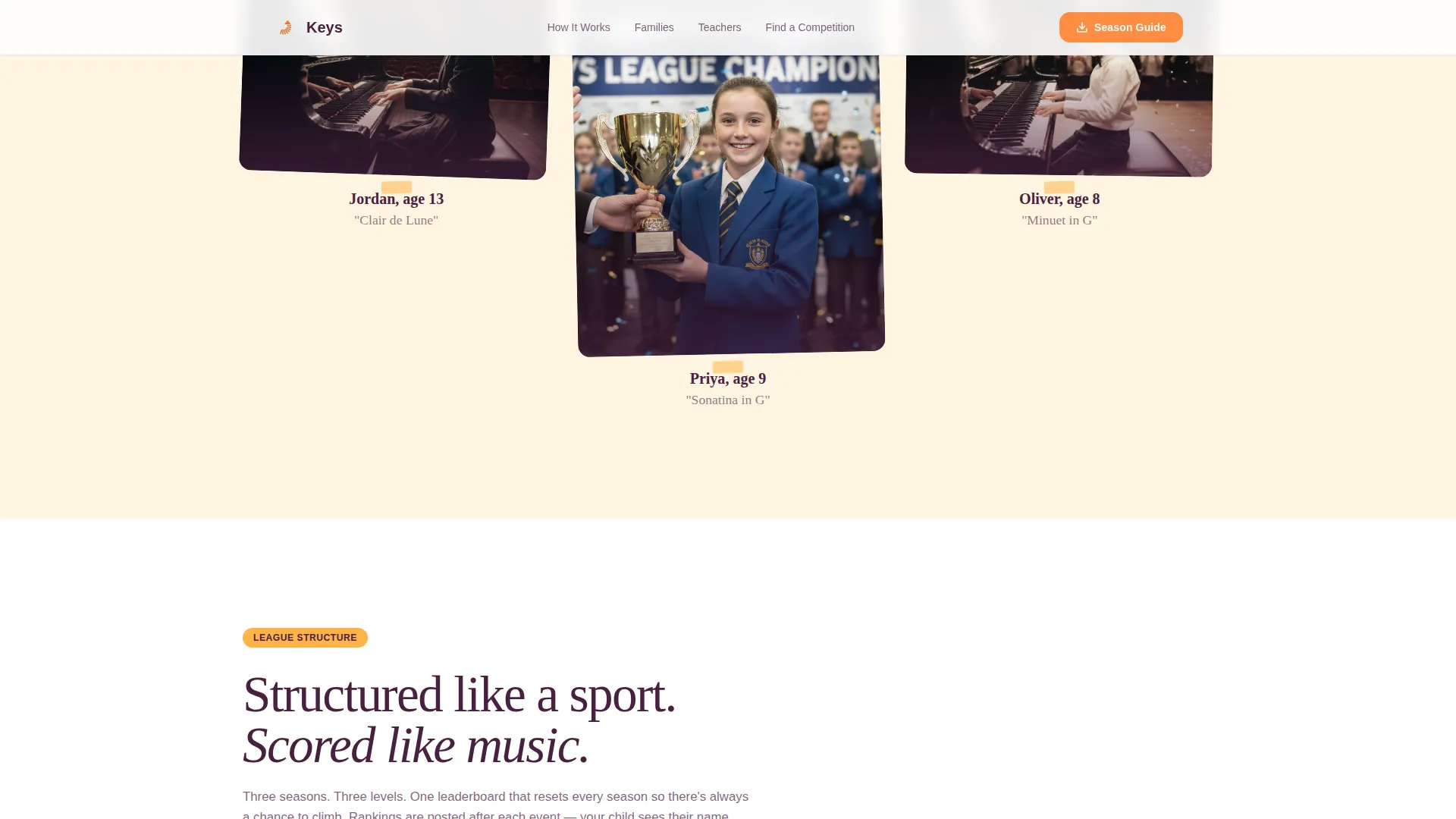 Kids Piano Competition League Landing Page Template