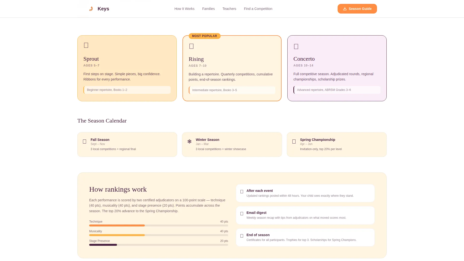 Kids Piano Competition League Landing Page Template