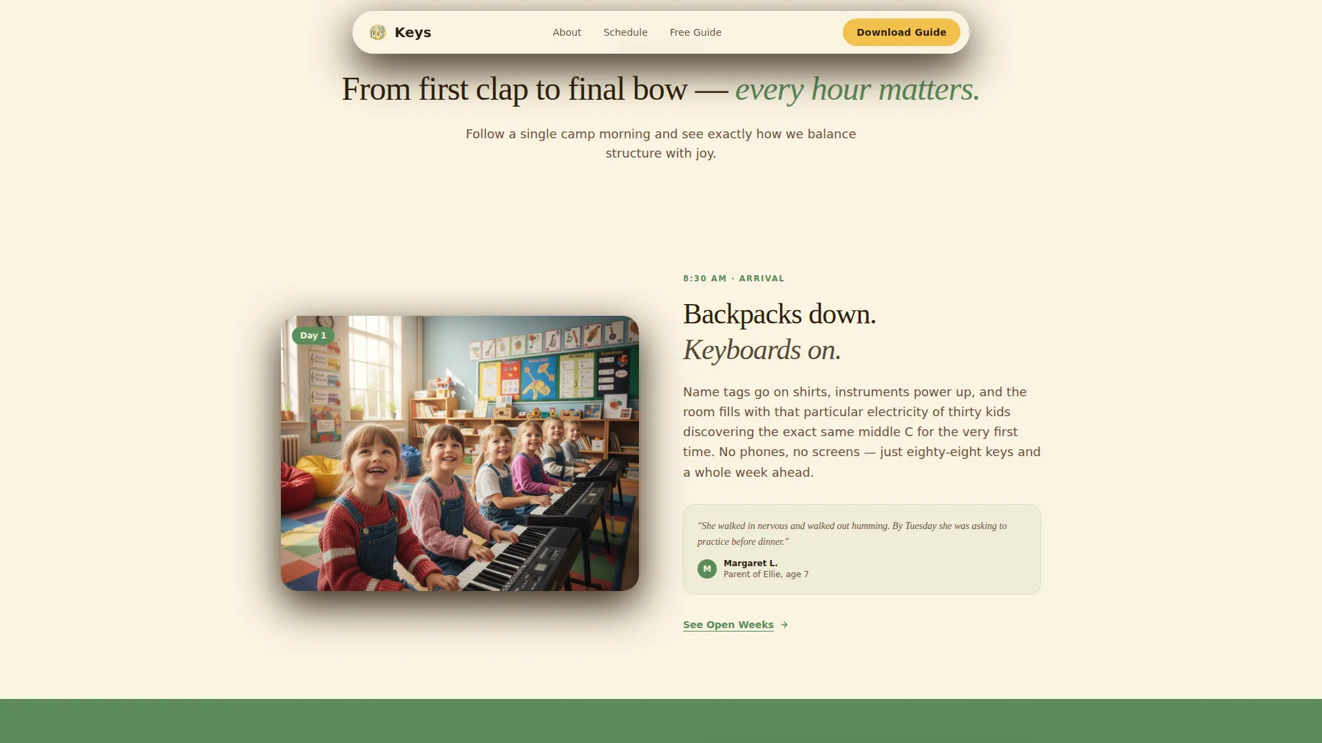 Kids Piano Summer Camp Landing Page Template