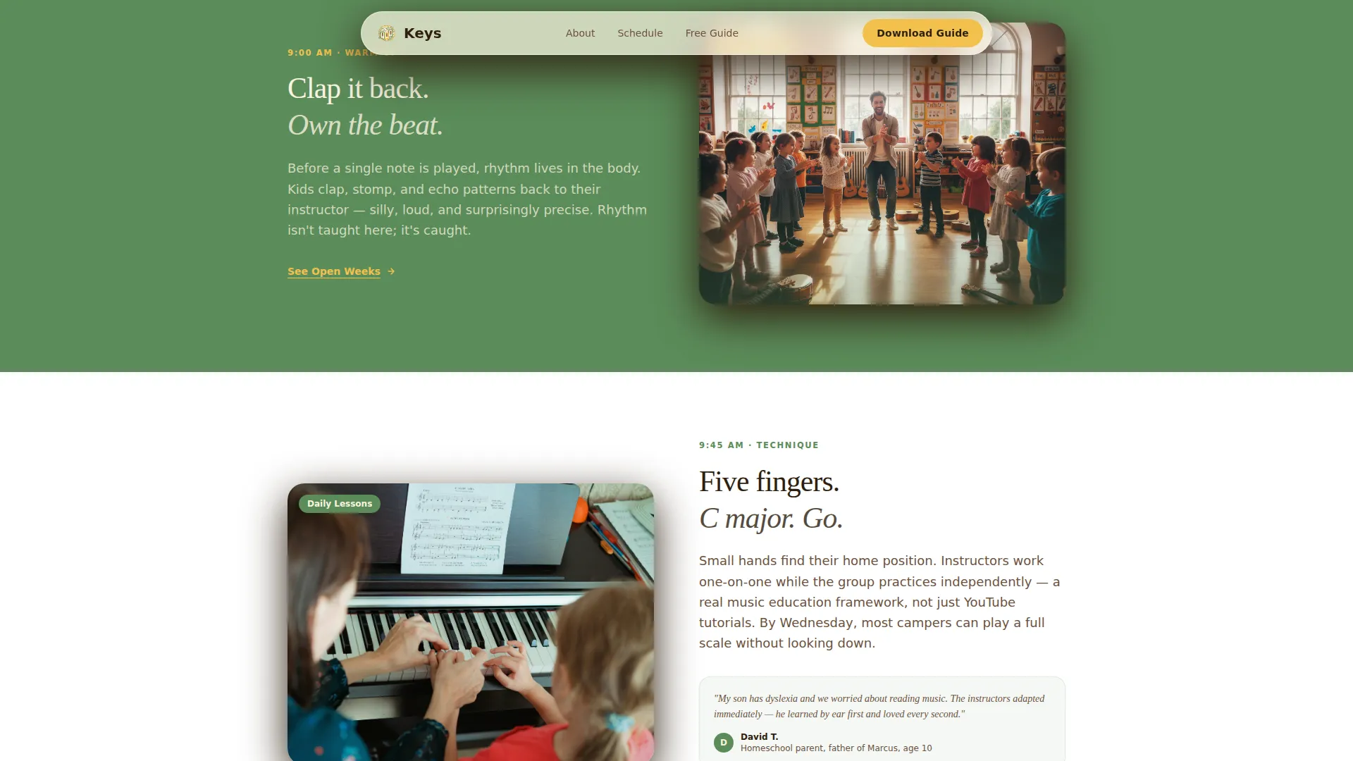 Kids Piano Summer Camp Landing Page Template