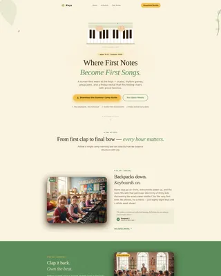 Kids Piano Summer Camp Landing Page Template