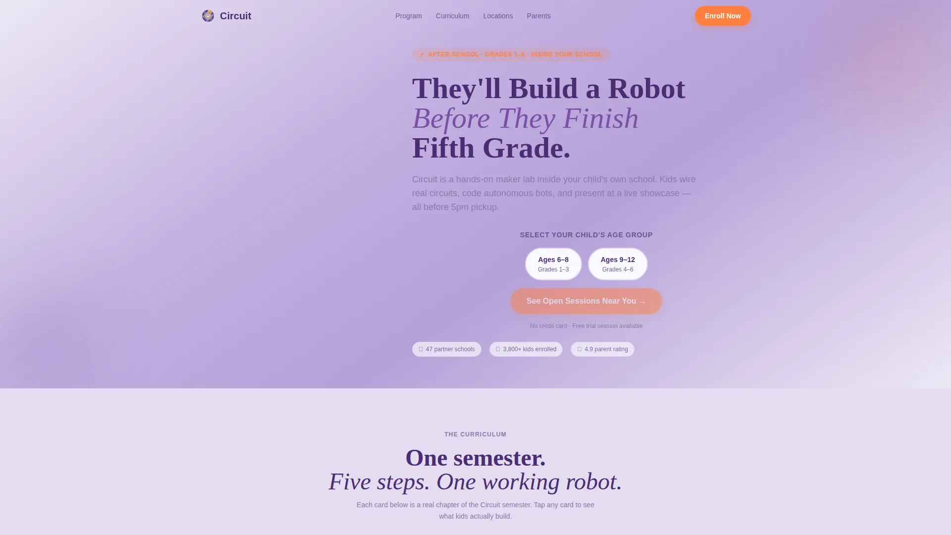 Kids Robotics After-School Program Landing Page