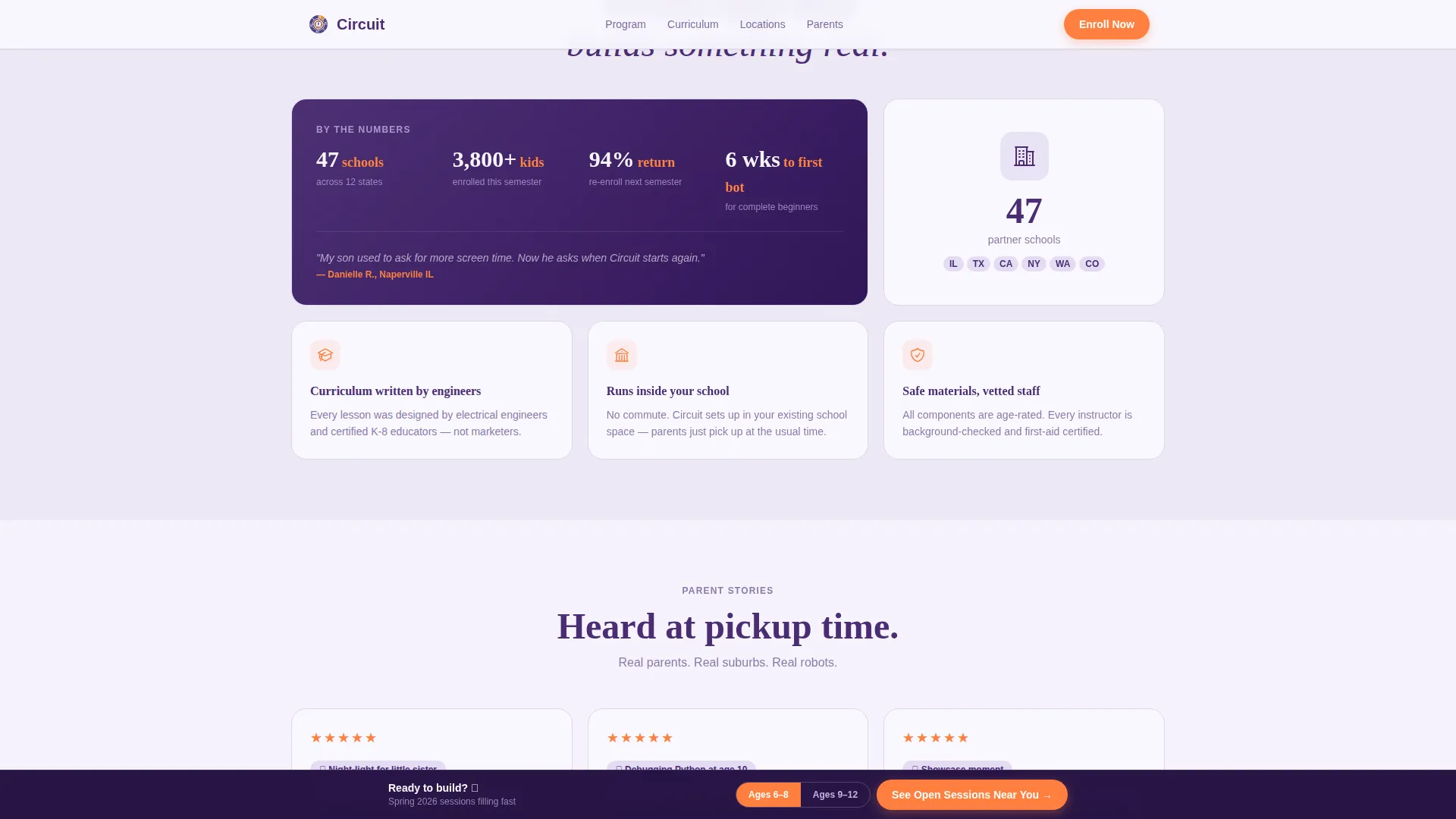 Kids Robotics After-School Program Landing Page