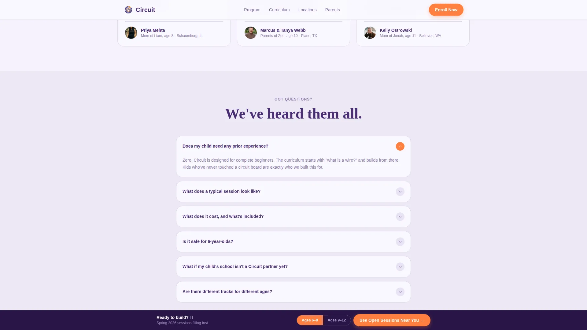 Kids Robotics After-School Program Landing Page