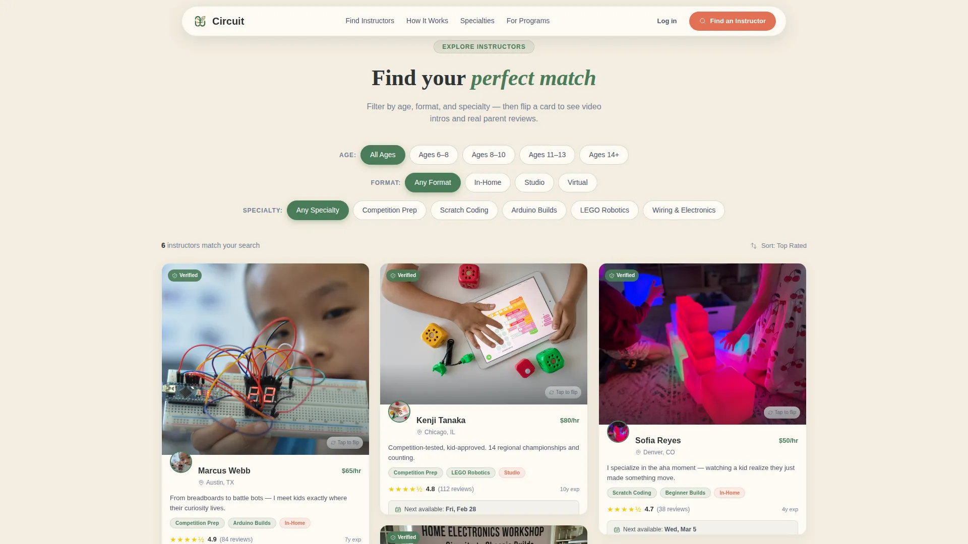 Kids Robotics Instructor Directory Landing Page