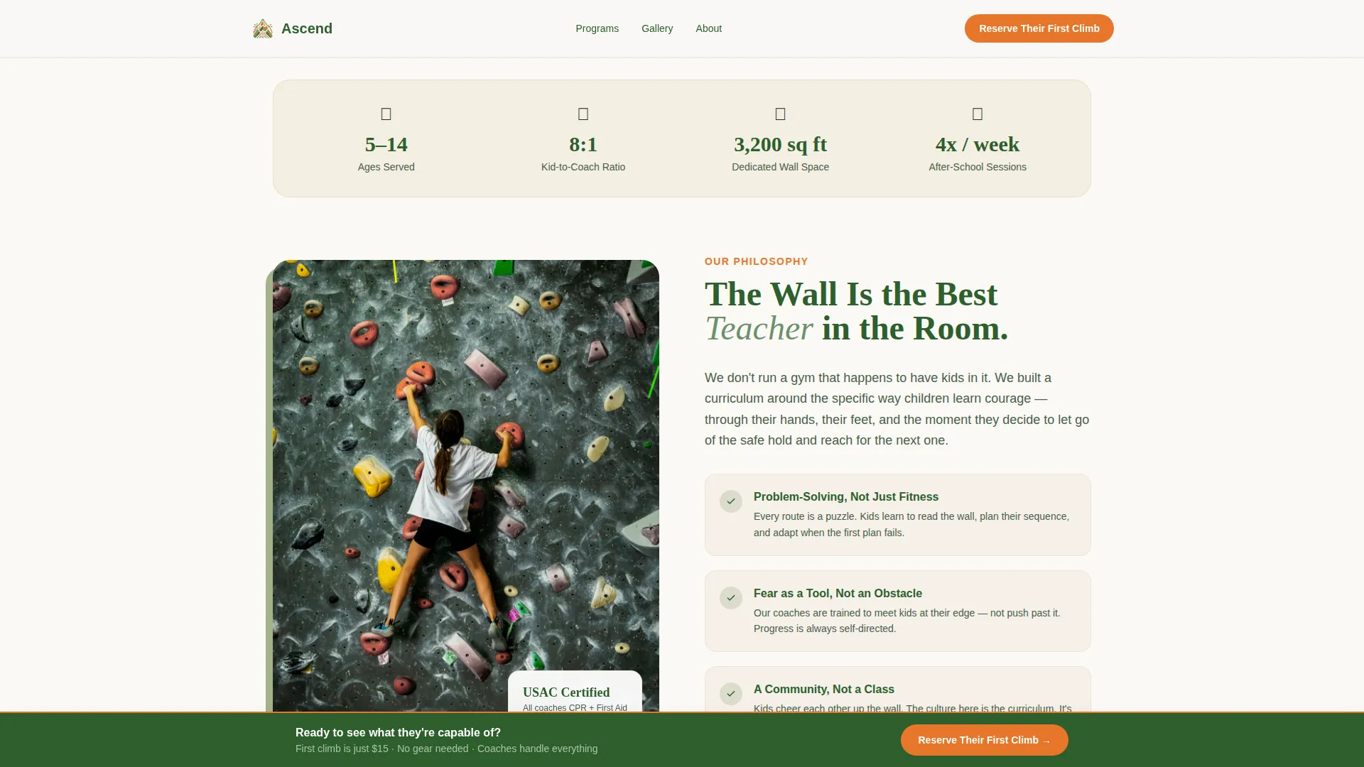 Kids Rock Climbing Academy Landing Page Template