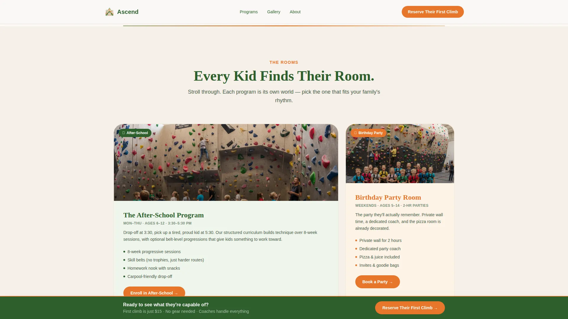 Kids Rock Climbing Academy Landing Page Template