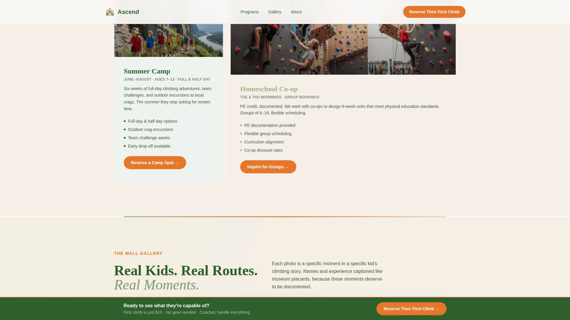Kids Rock Climbing Academy Landing Page Template