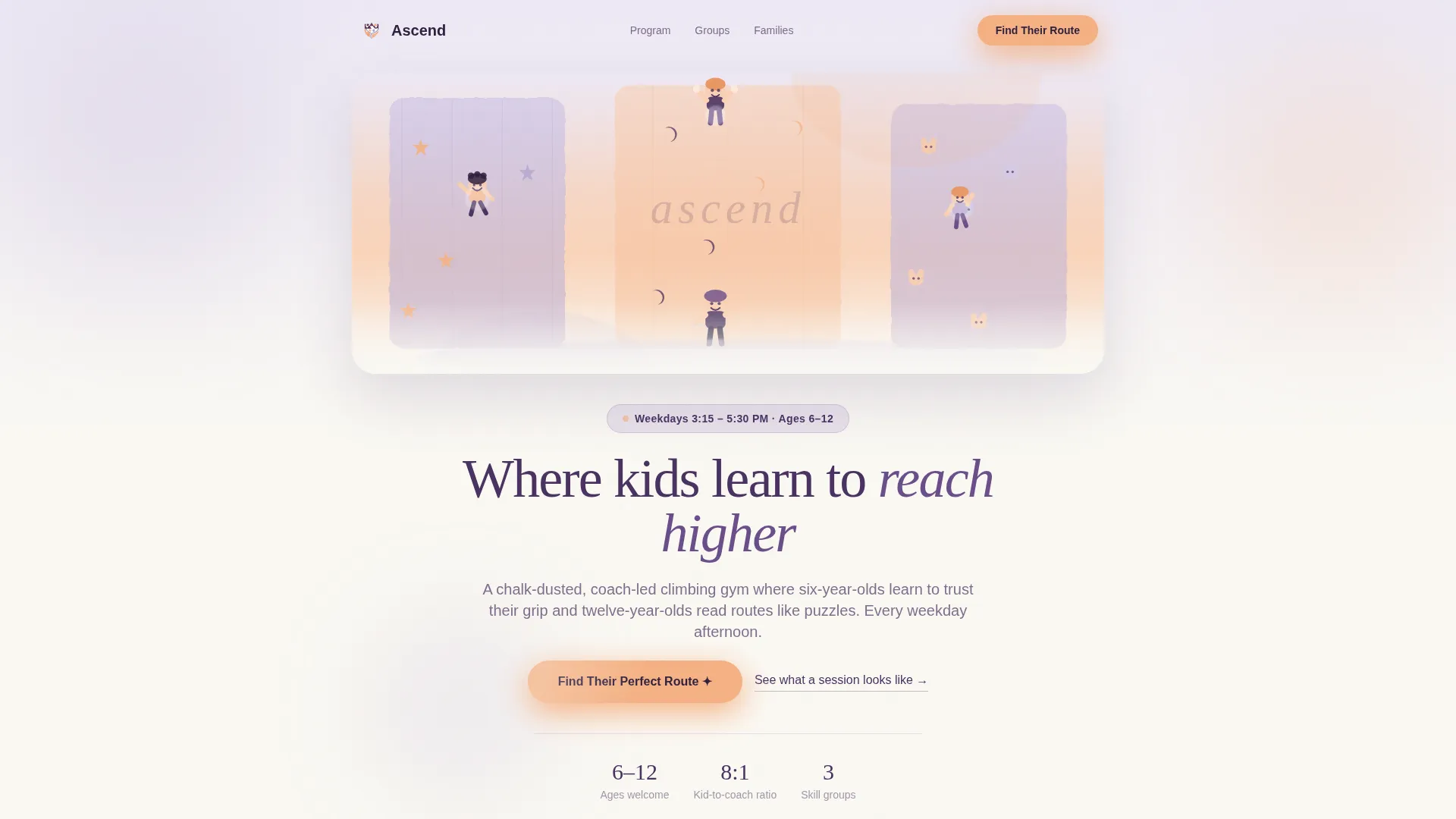 Kids Rock Climbing After-School Landing Page