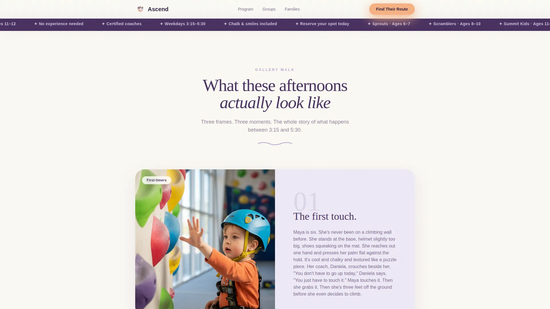 Kids Rock Climbing After-School Landing Page