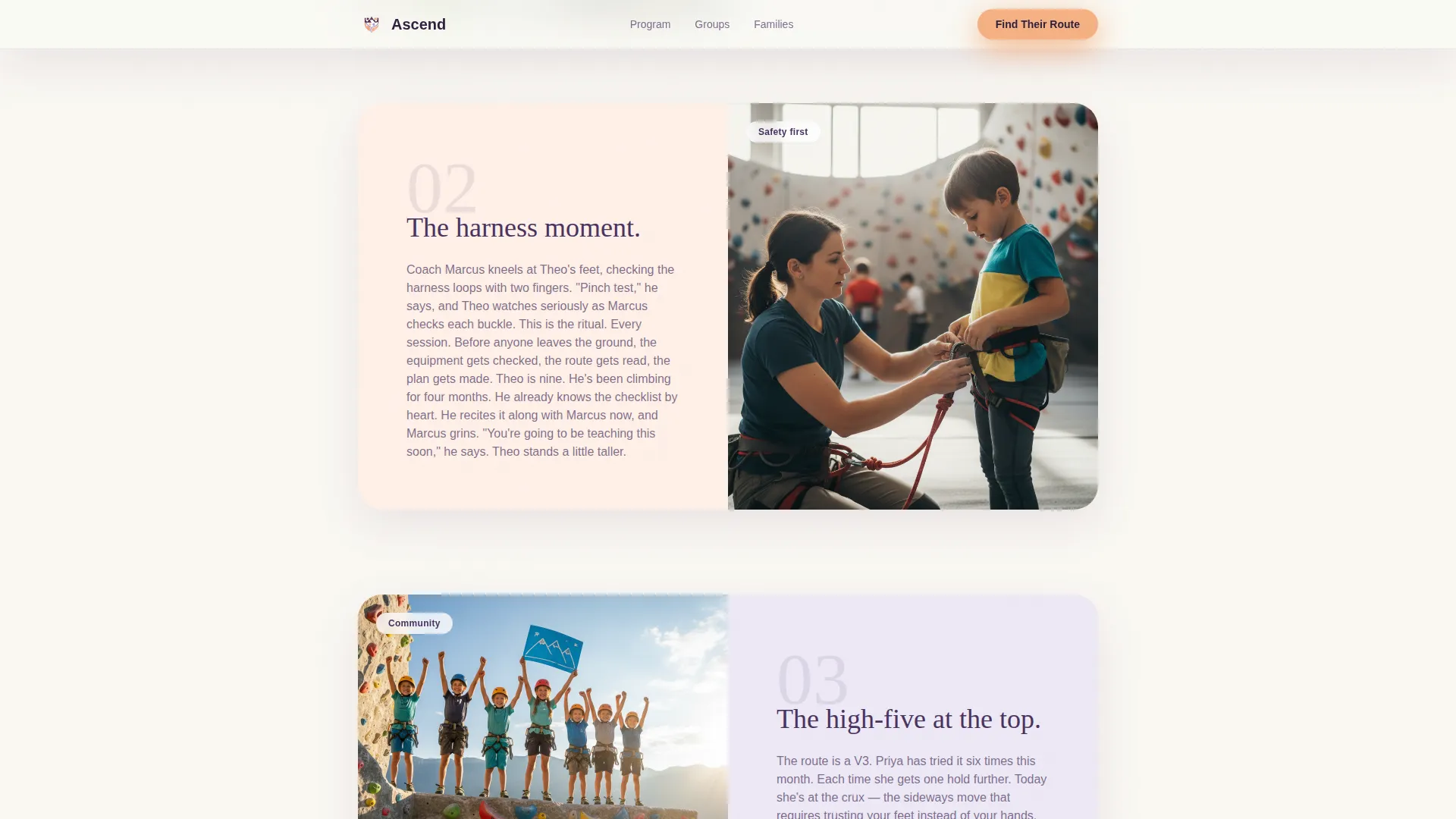 Kids Rock Climbing After-School Landing Page
