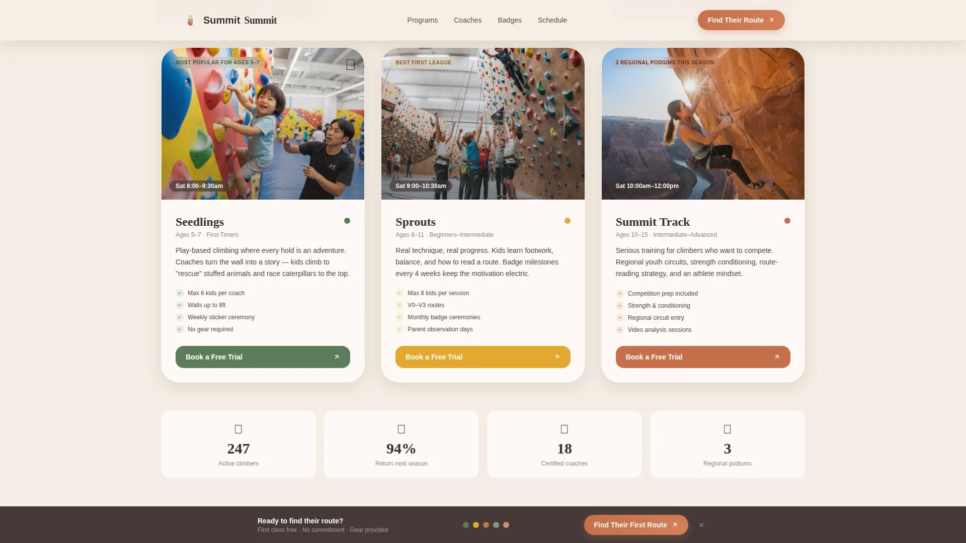 Kids Rock Climbing League Landing Page Template