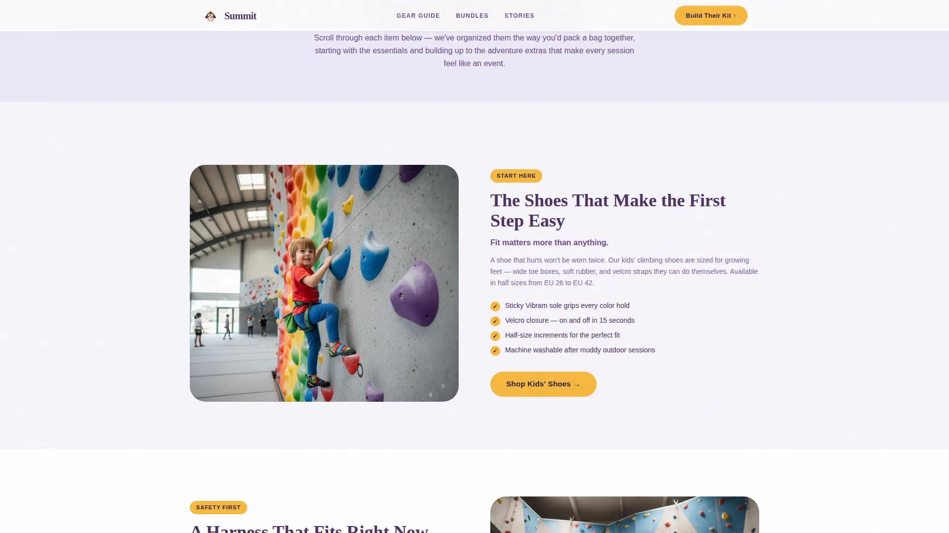 Kids Climbing Gear Landing Page Template