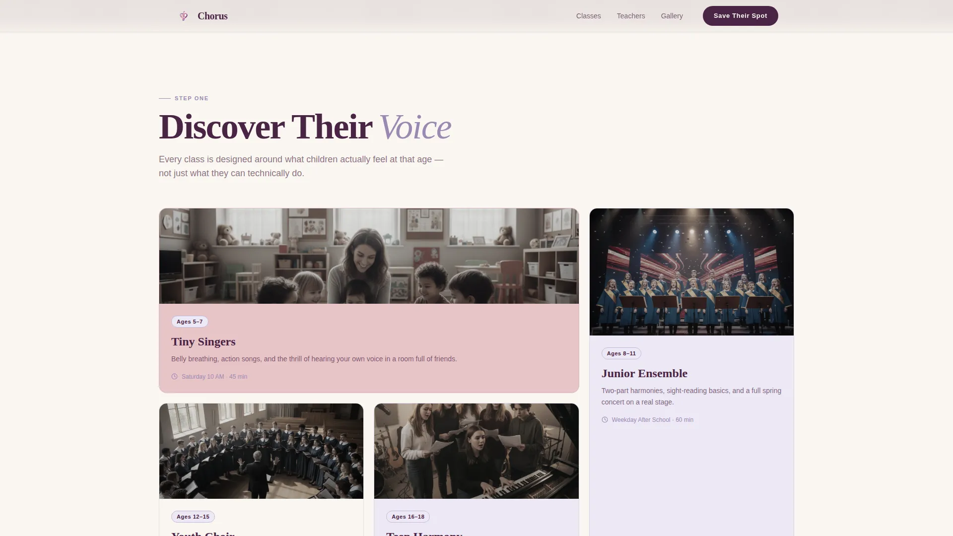 Kids Choir Academy Landing Page Template