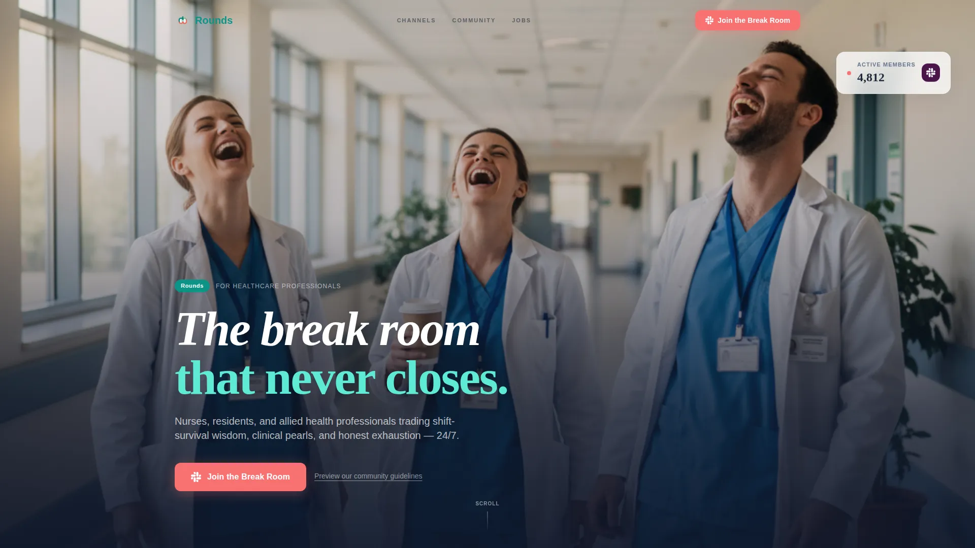 Healthcare Professionals Slack Community Landing Page