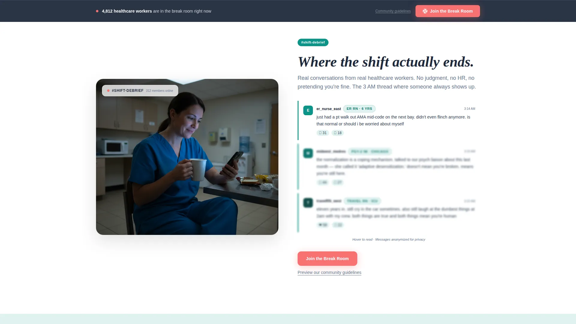 Healthcare Professionals Slack Community Landing Page