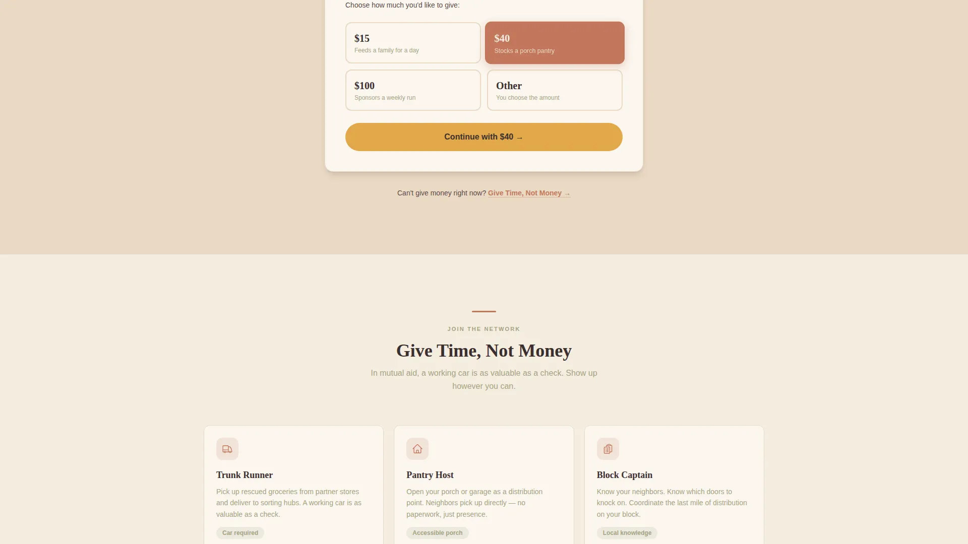 Food Security Mutual Aid Fundraising Landing Page