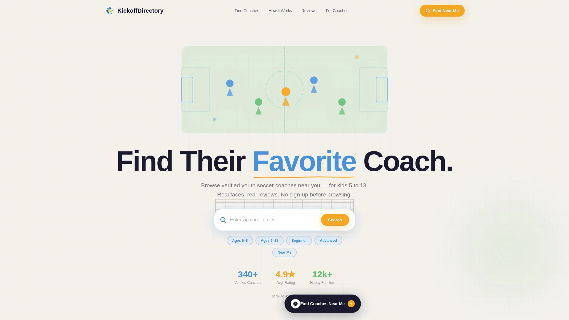 Playful Kids Soccer Coach Directory Landing Page