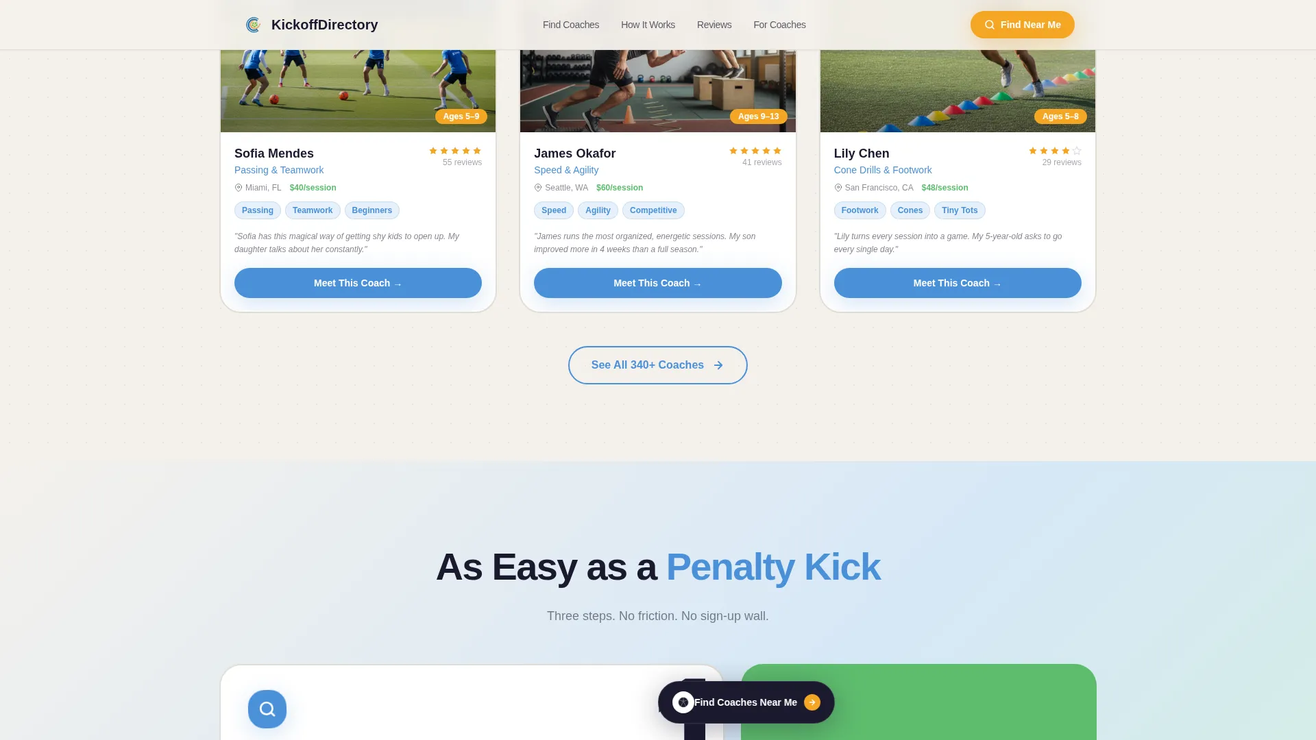 Playful Kids Soccer Coach Directory Landing Page