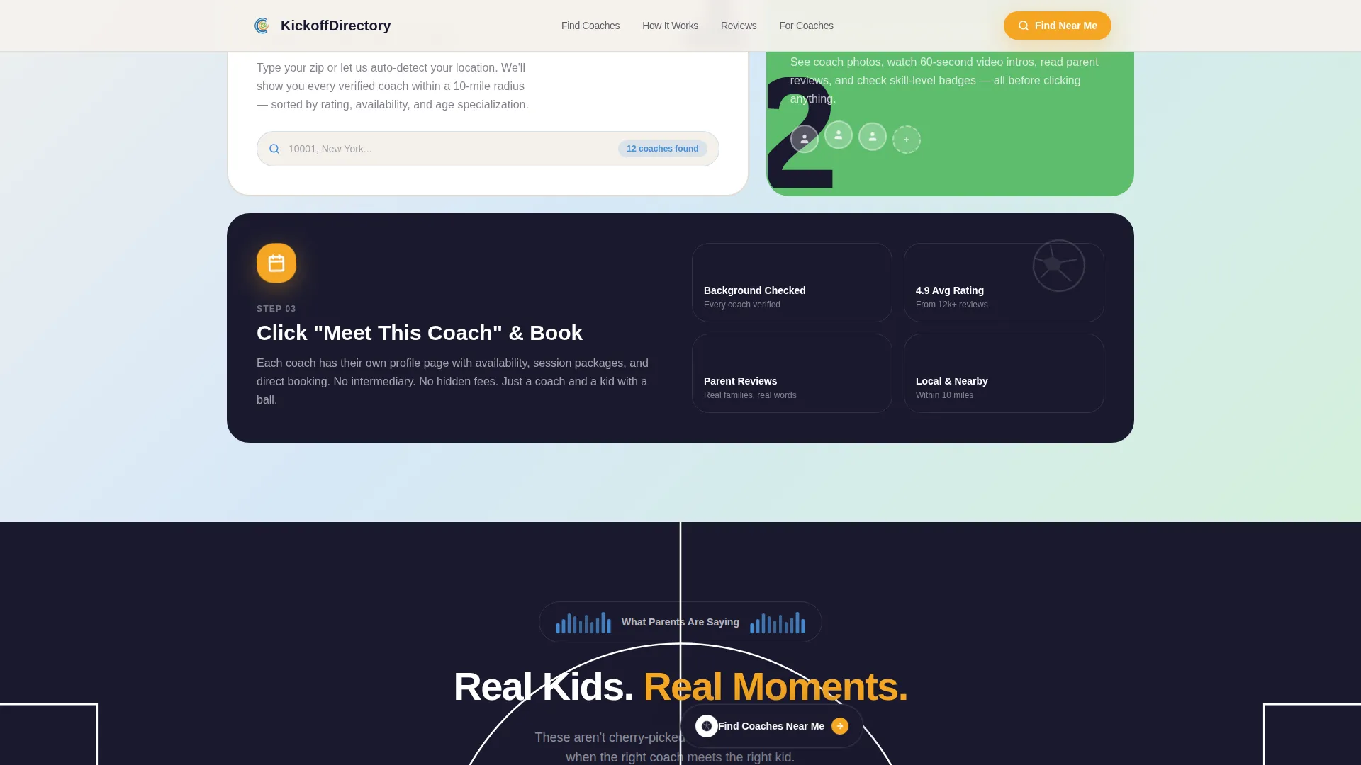 Playful Kids Soccer Coach Directory Landing Page