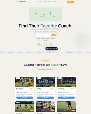Playful Kids Soccer Coach Directory Landing Page