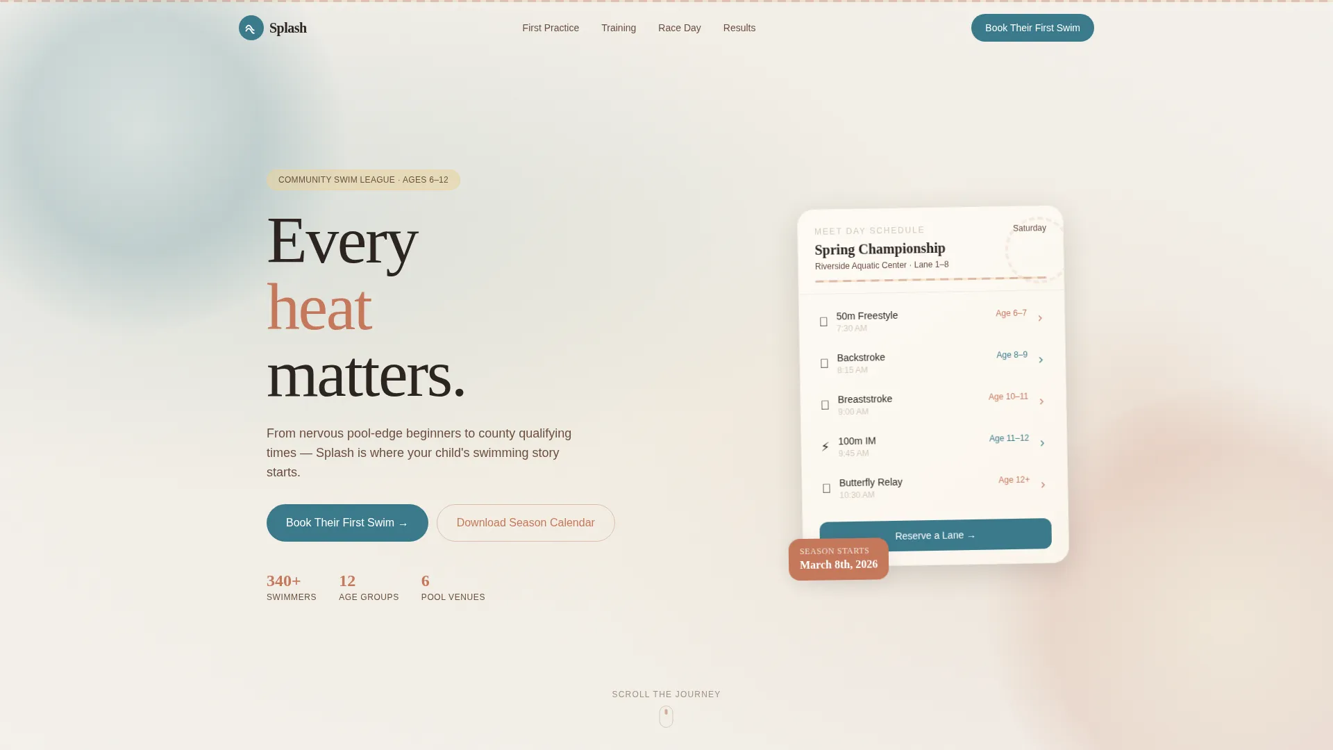 Kids Swimming League Landing Page Template