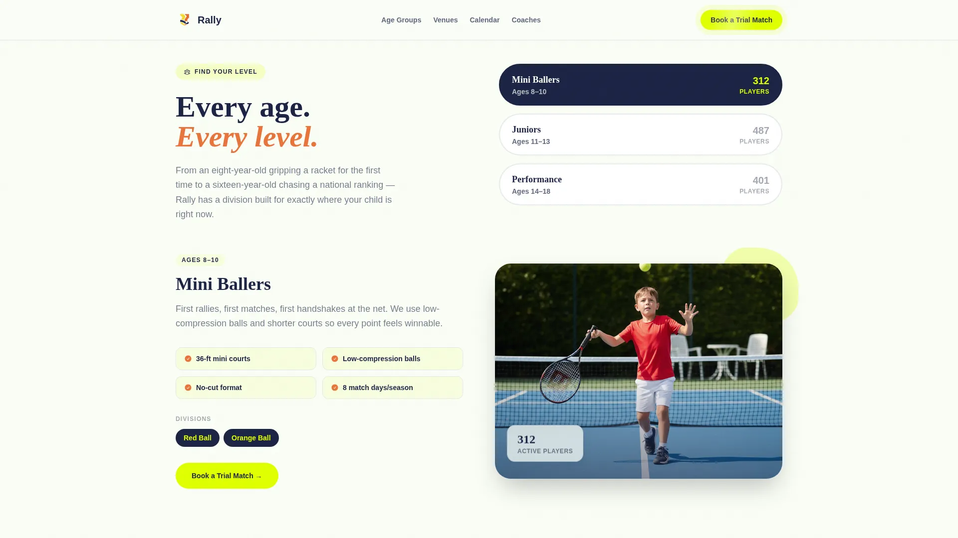 Junior Tennis League Landing Page Template