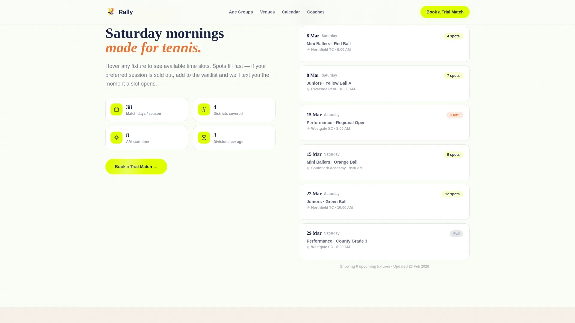 Junior Tennis League Landing Page Template