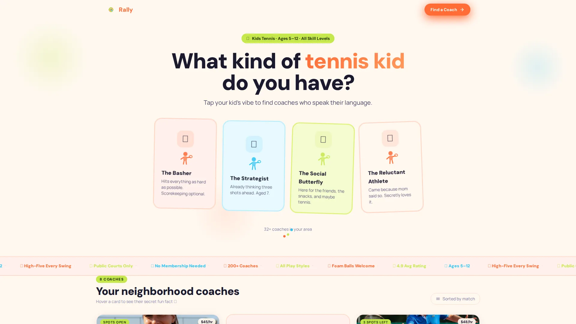 Kids Tennis Instructor Directory Landing Page Template