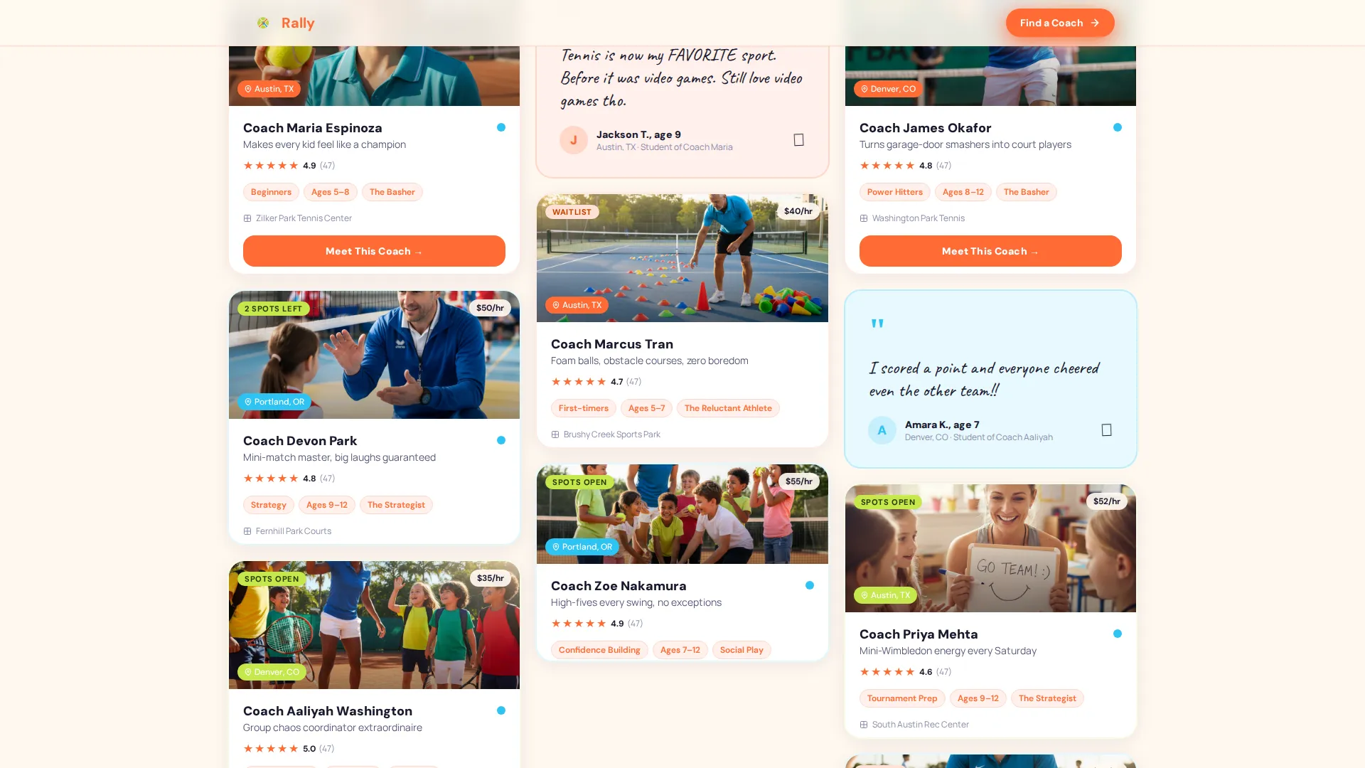 Kids Tennis Instructor Directory Landing Page Template