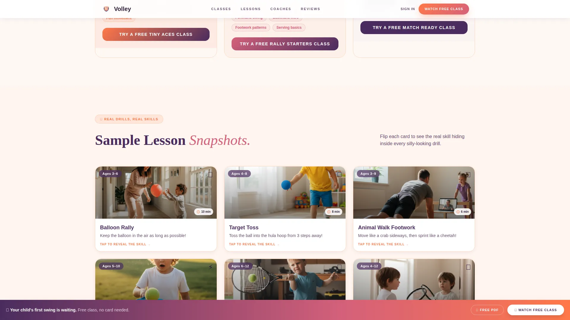Kids Tennis Online Class Landing Page Template