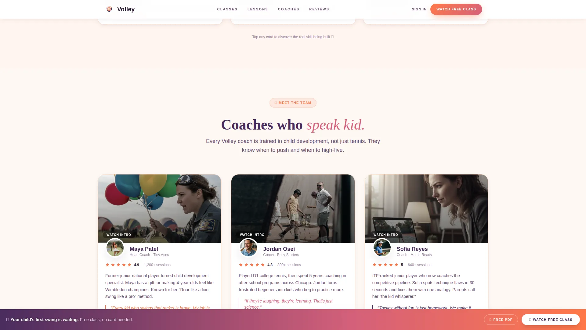 Kids Tennis Online Class Landing Page Template