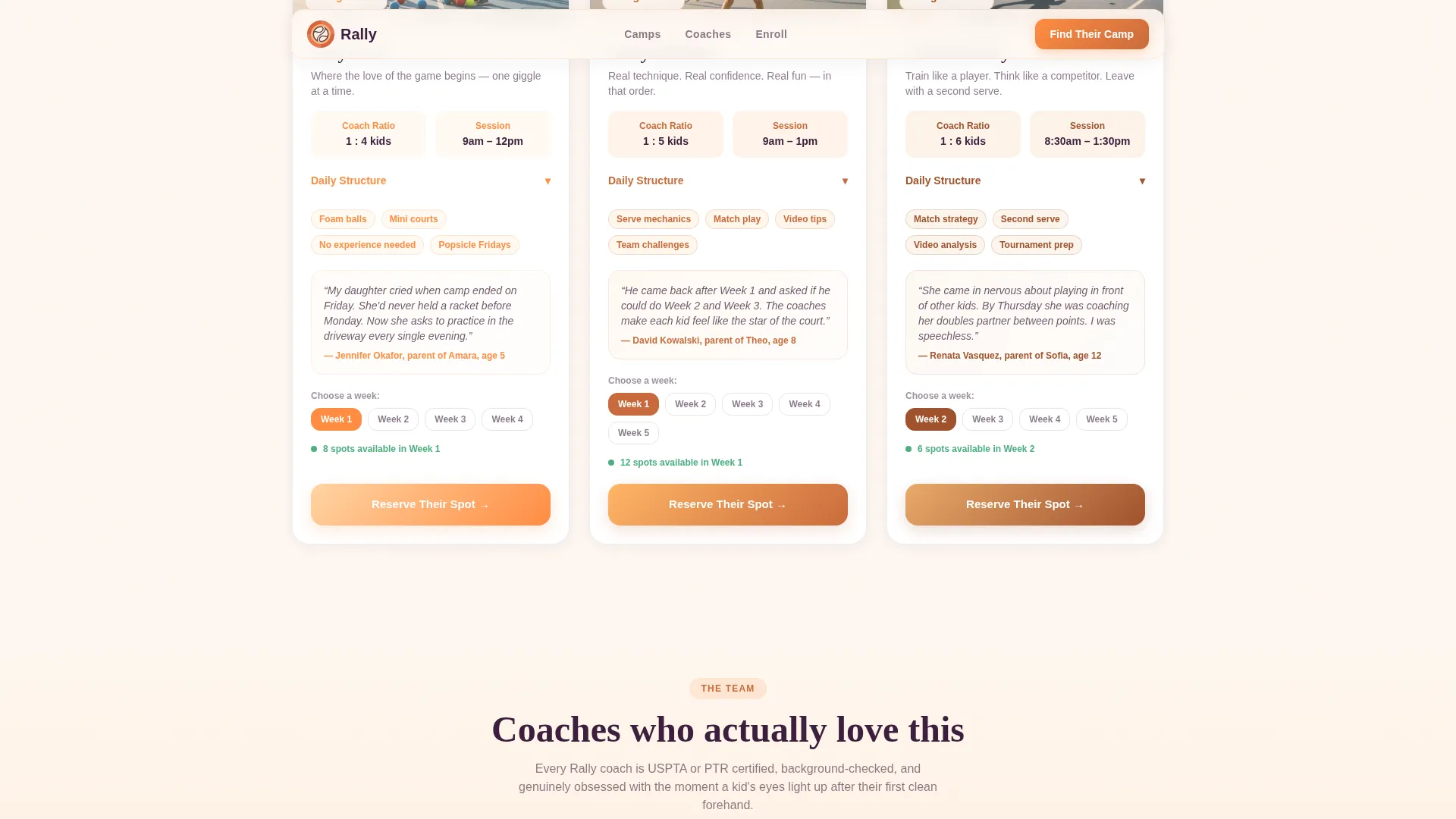 Kids Tennis Specialist Booking Website Template