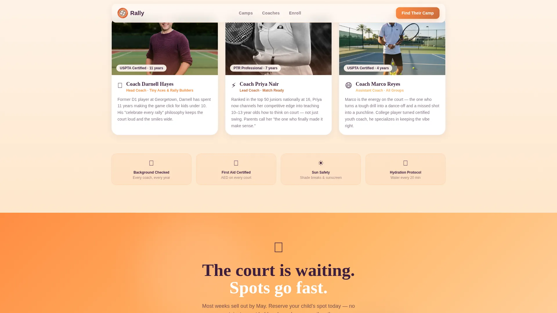 Kids Tennis Specialist Booking Website Template