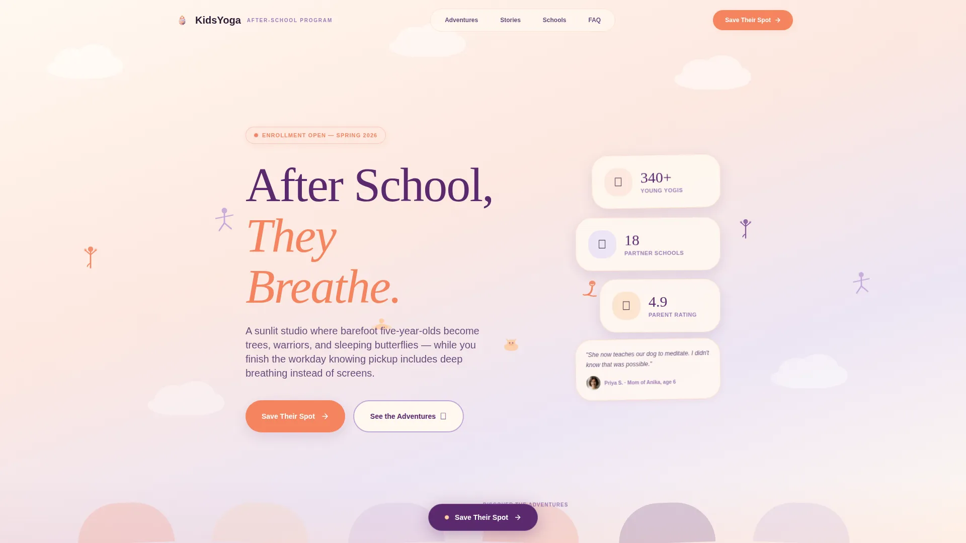 Kids Yoga After-School Landing Page Template