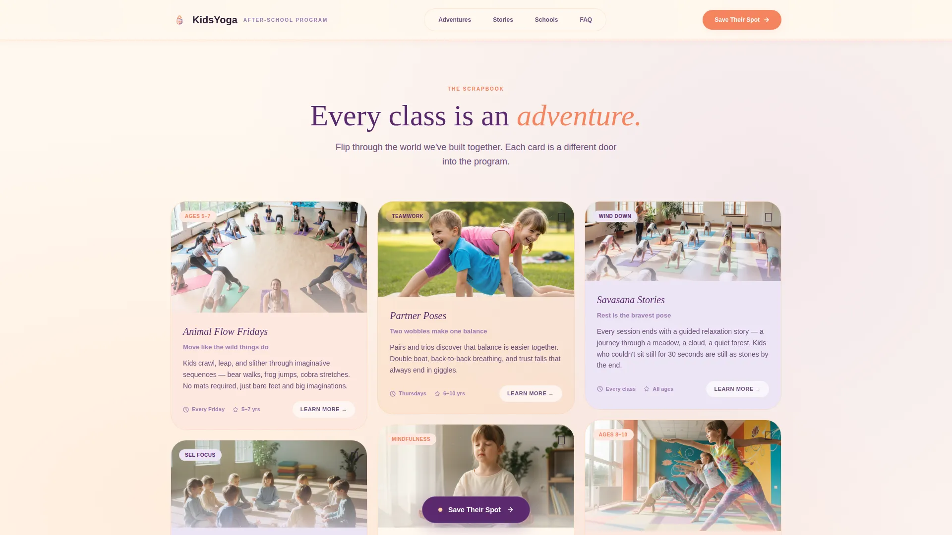 Kids Yoga After-School Landing Page Template